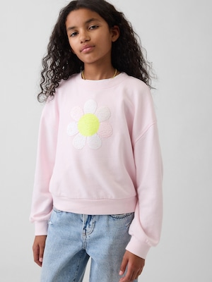 オーバーサイズ ウェッジ フリッピースパンコール グラフィック スウェットシャツ (キッズ)