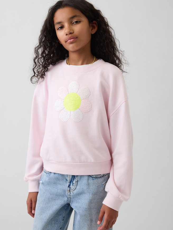 オーバーサイズ ウェッジ フリッピースパンコール グラフィック スウェットシャツ (キッズ)-0