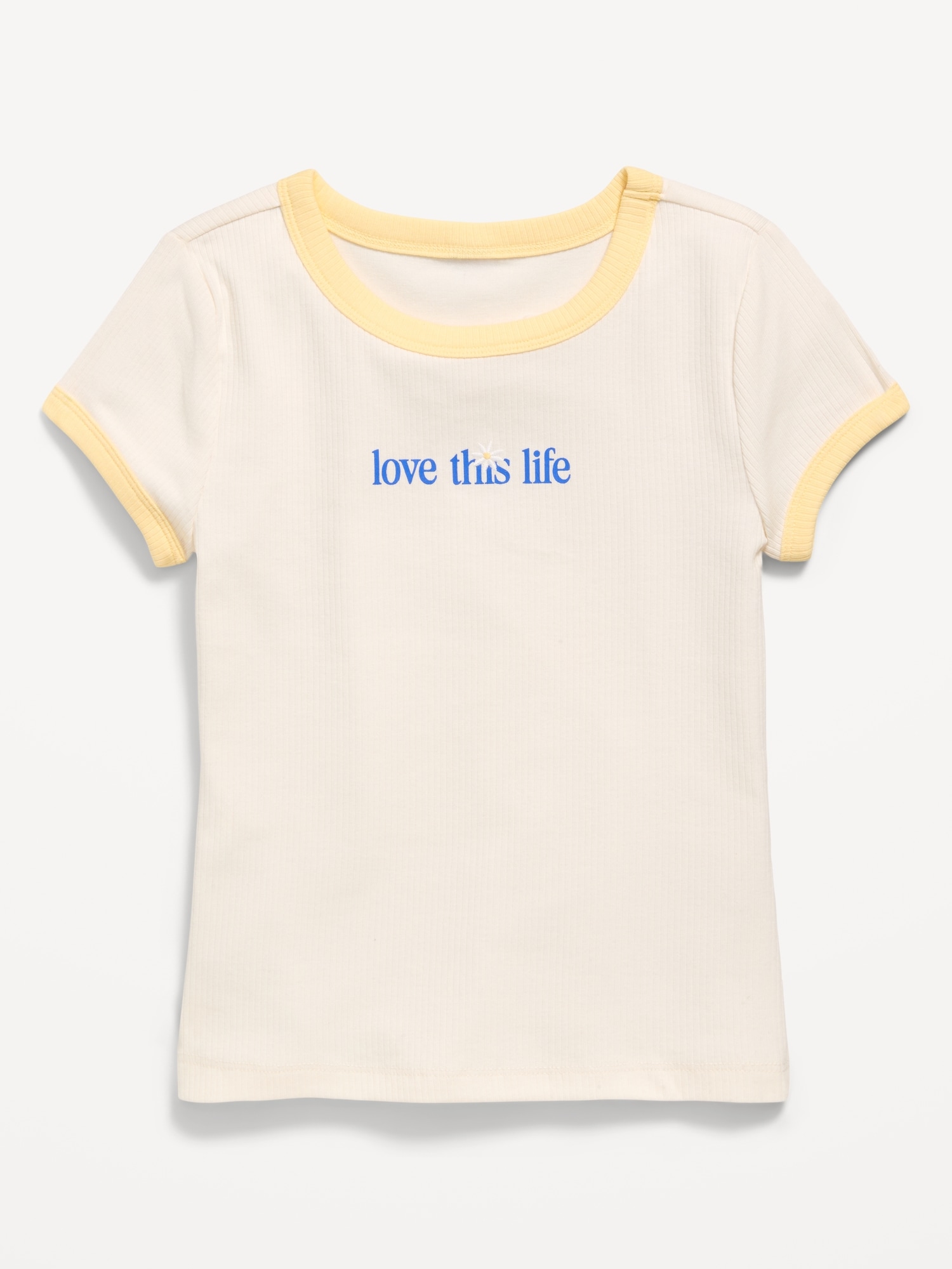 T-SHIRT À IMPRIMÉ CÔTELÉ AJUSTÉ À MANCHES COURTES À BORDS CONTRASTANT POUR FILLE