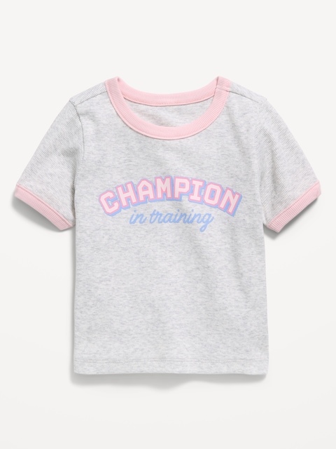 T-SHIRT À IMPRIMÉ À MANCHES COURTES À BORDS CONTRASTANTS POUR TOUTE-PETITE