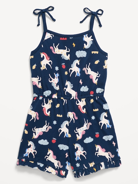 Printed Sleeveless Tie-Bow Romper for Toddler Girls