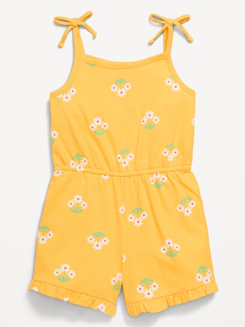 Printed Sleeveless Tie-Bow Romper for Toddler Girls