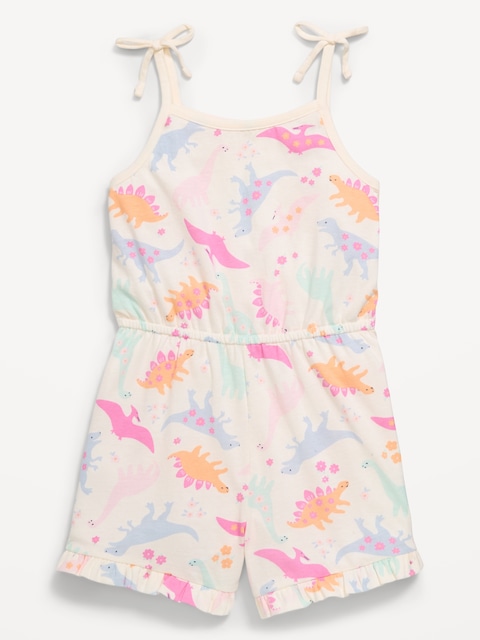 Printed Sleeveless Tie-Bow Romper for Toddler Girls