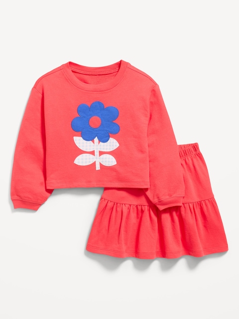Long-Sleeve Graphic Sweatshirt and Skirt Set for Toddler Girls