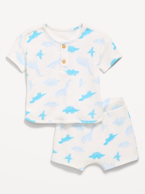 ENSEMBLE DE HAUT HENLEY ET SHORT EN TRICOT GAUFRÉ À MOTIF POUR BÉBÉ