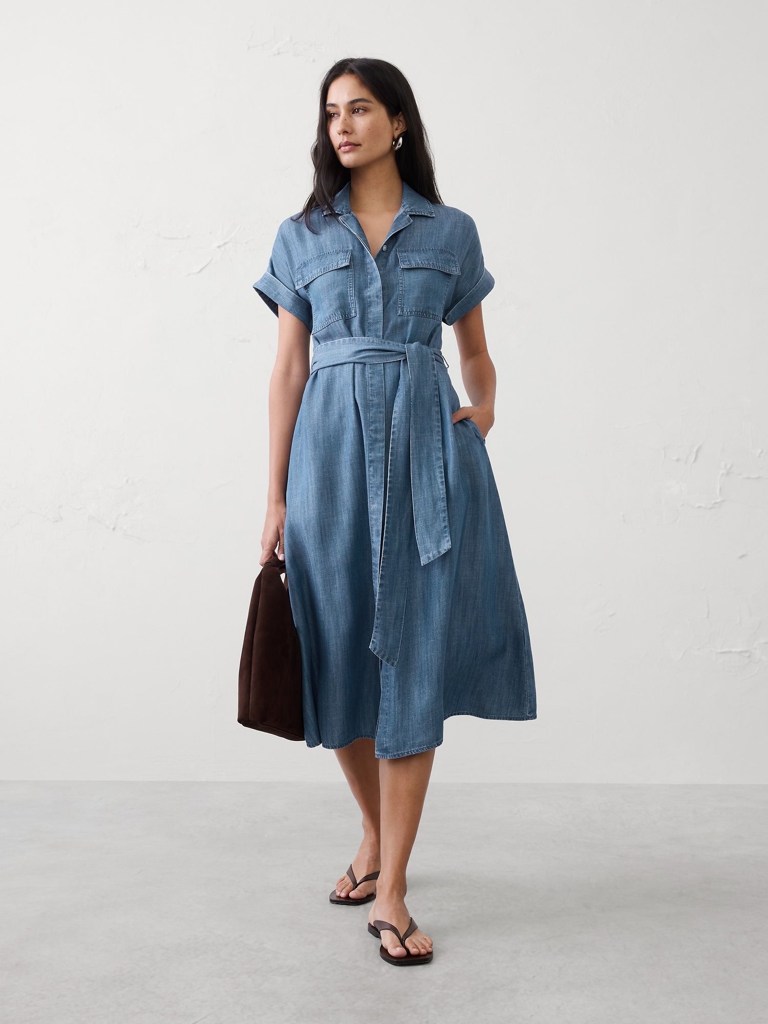 Chambray Utility Midi Shirtdress