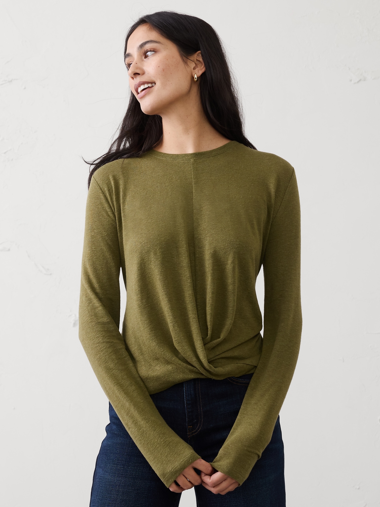 Linen-Blend Twist T-Shirt