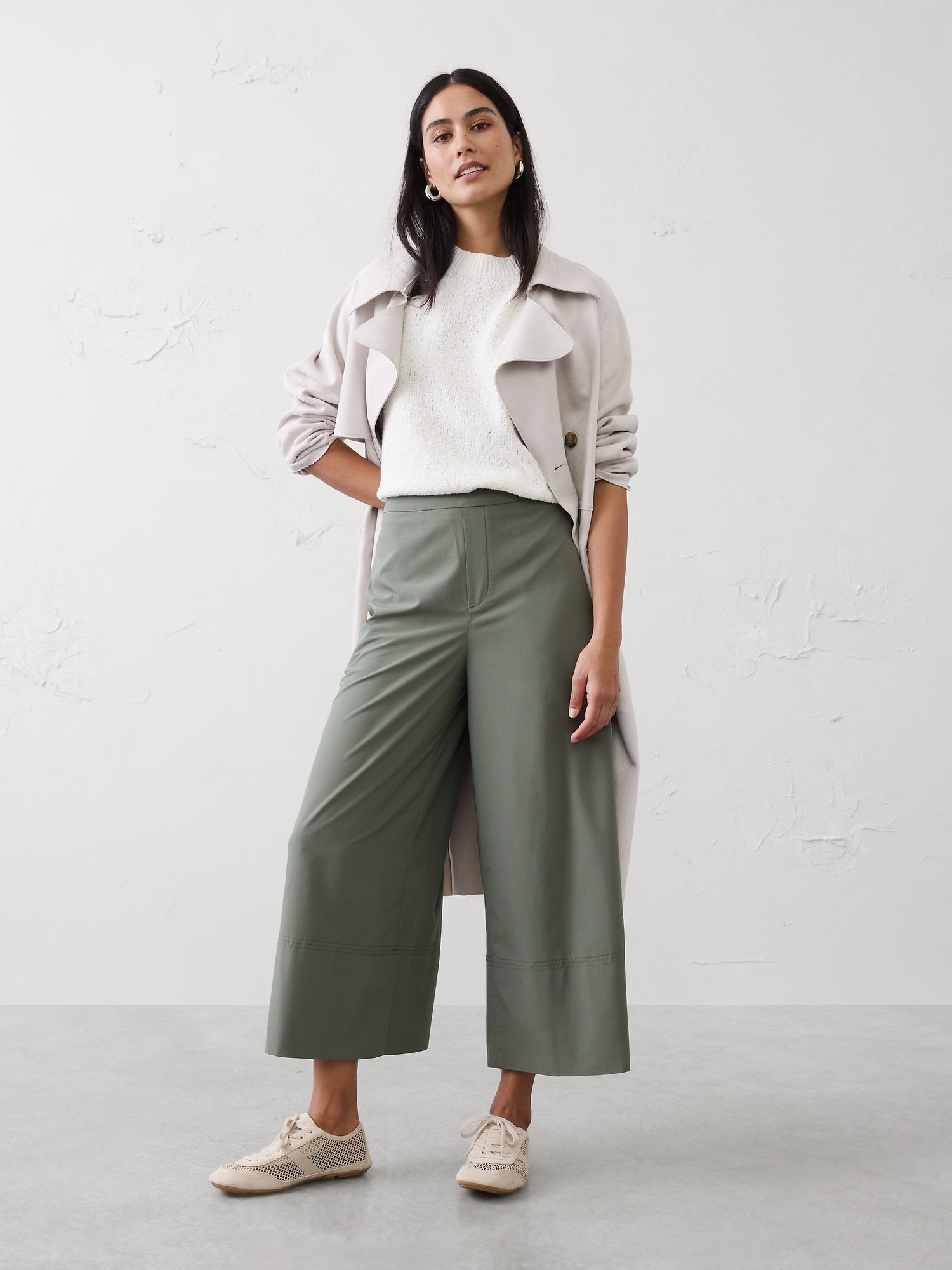 Wide-Leg High-Rise Airstretch Pull-On Cropped Pant