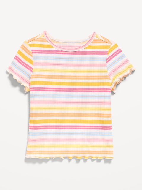 T-SHIRT À MANCHES COURTES À BORDURE ONDULÉE À MOTIF POUR TOUTE-PETITE FILLE