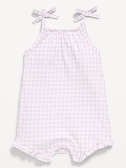 Printed Sleeveless Tie-Strap Romper for Baby