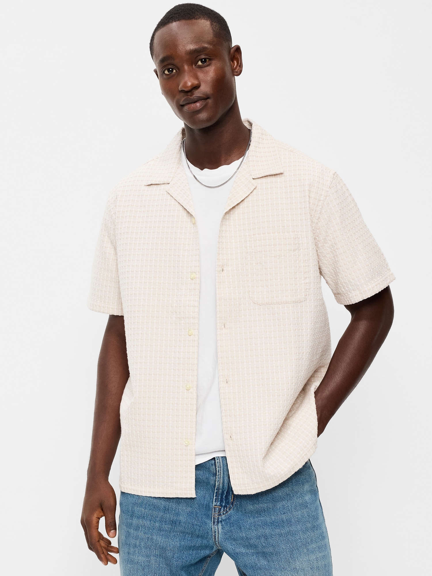 CHEMISE DE VACANCES EN JACQUARD TEXTURÉ À MANCHES COURTES