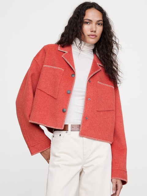 VESTE COURTE À DOUBLE FACE À POINT DE FESTON