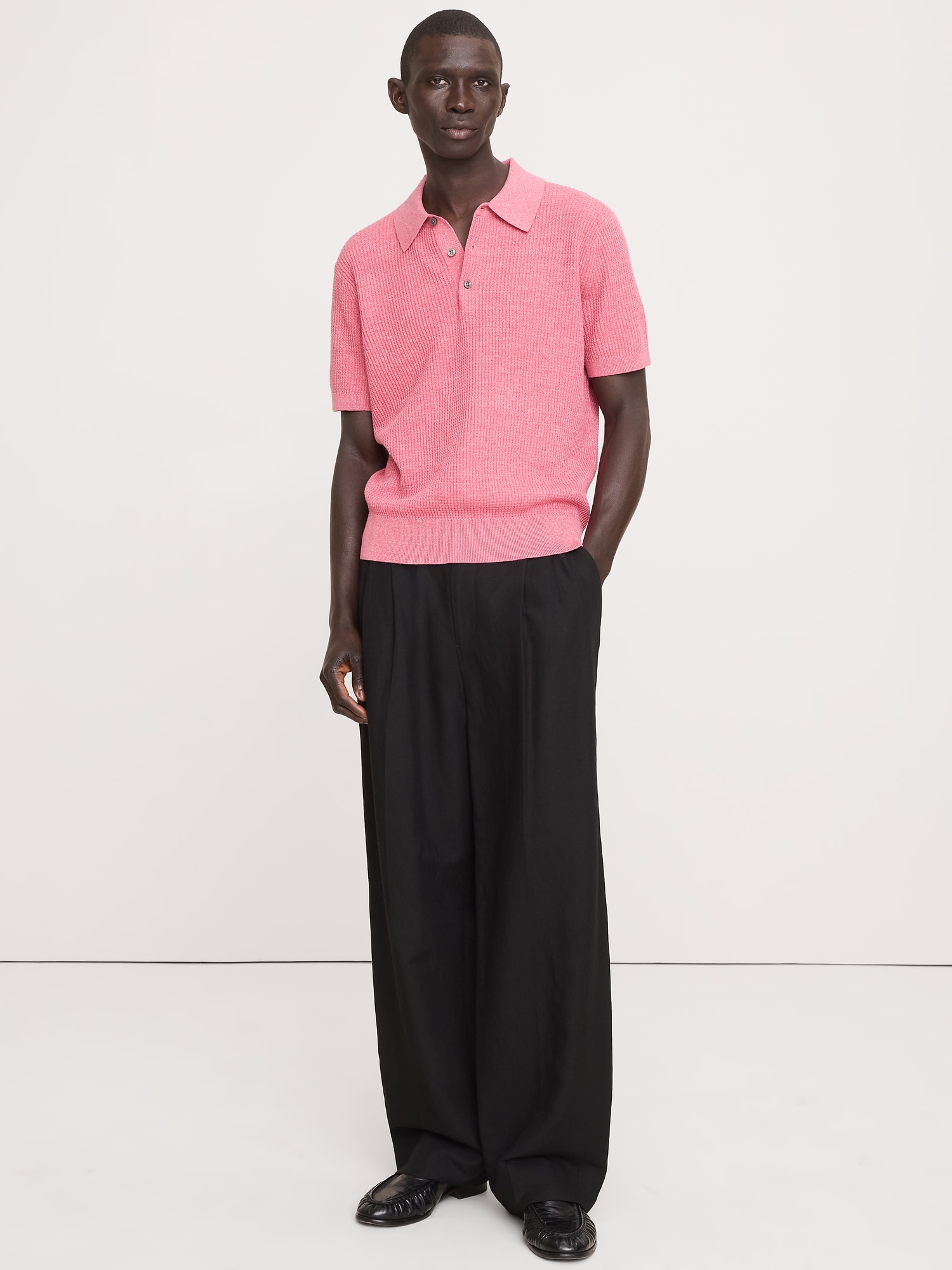 リネンコットン ニットポロシャツ-0