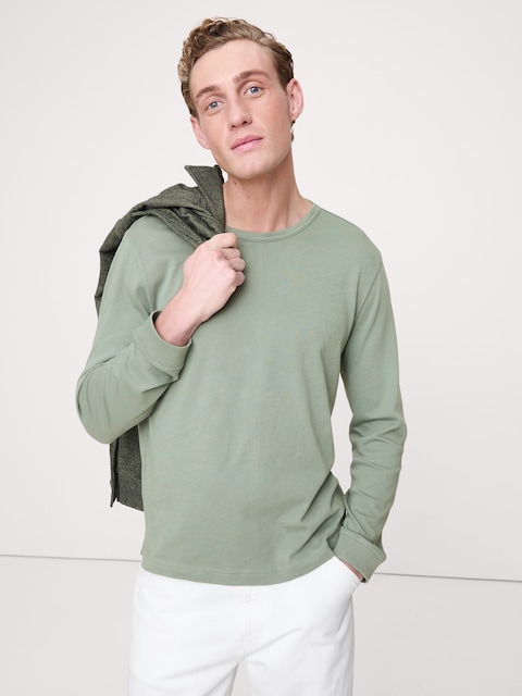 T-SHIRT À MANCHES LONGUES EN JERSEY DE COTON - Vert Aigue