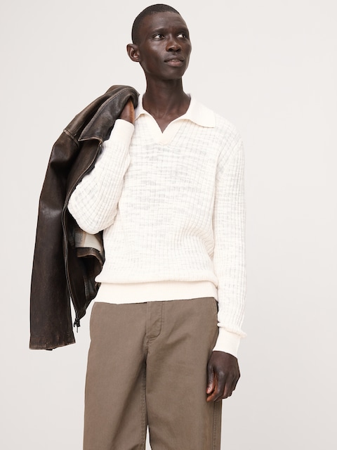 CHANDAIL POLO EN LIN ET COTON FLAMMÉ