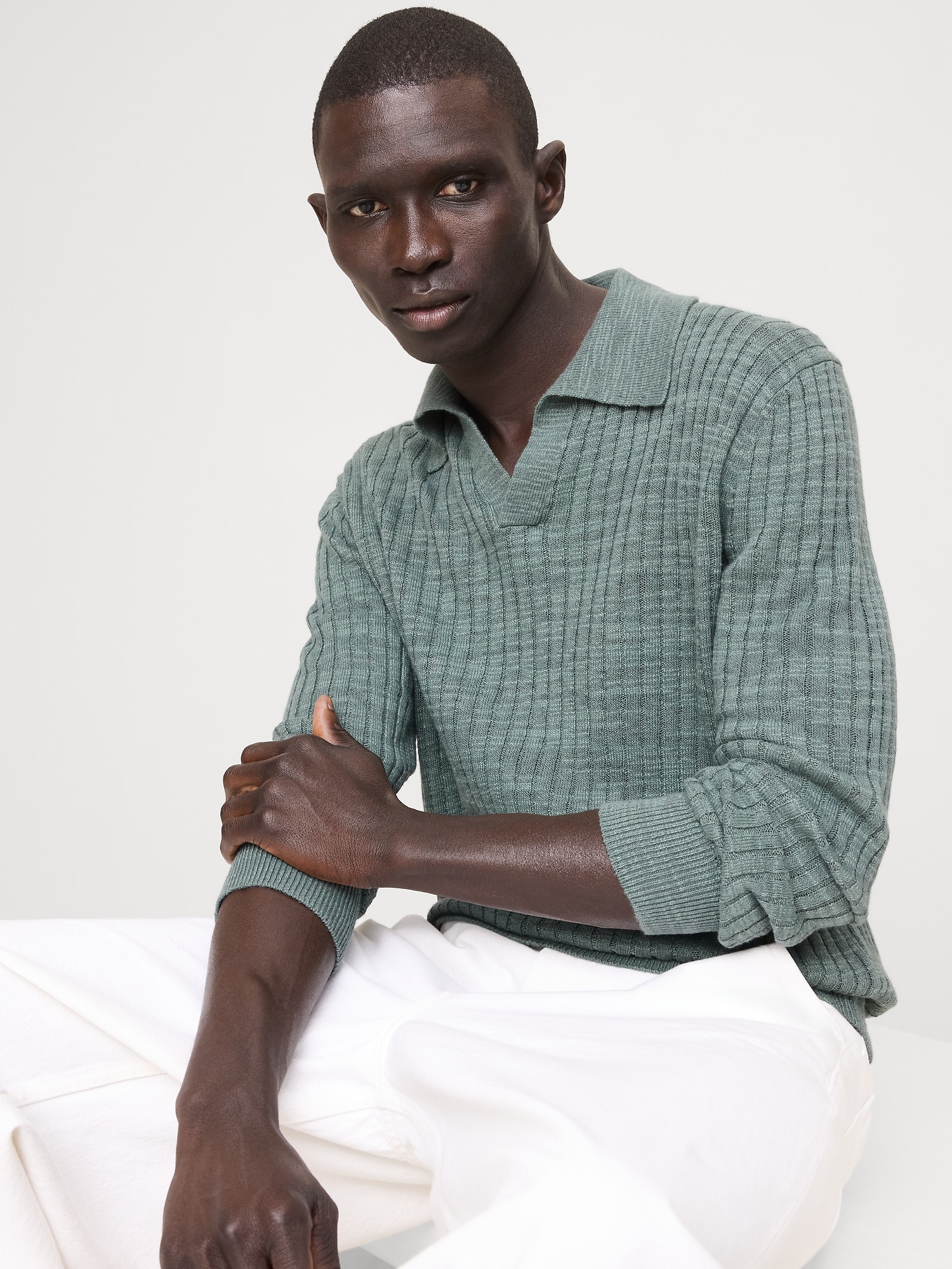 CHANDAIL POLO EN LIN ET COTON FLAMMÉ