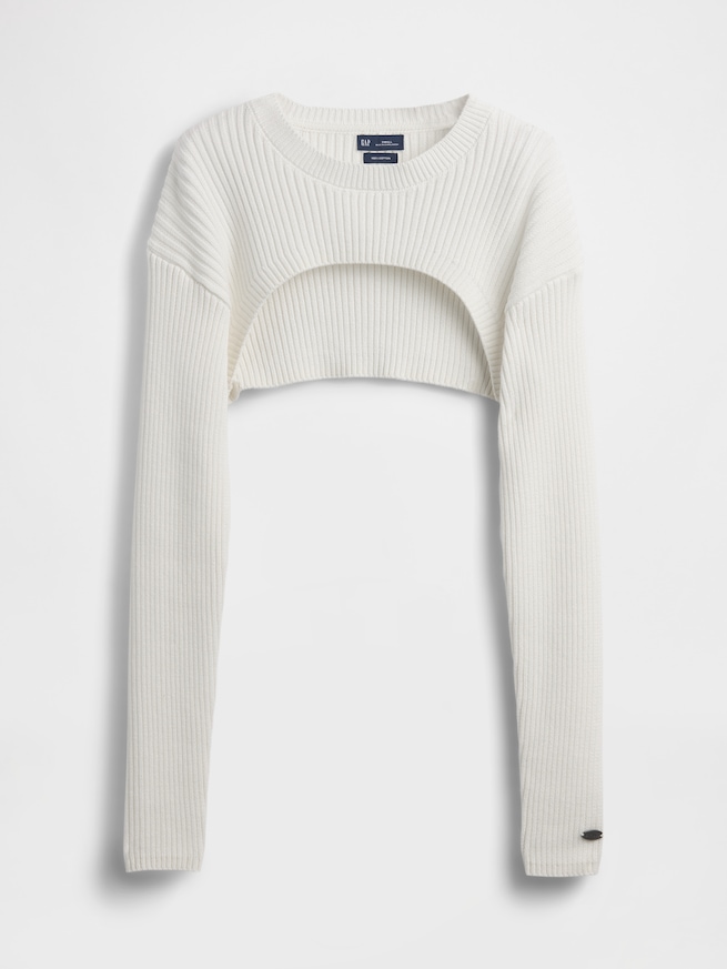 コットン100% リラックスフィット リブ ボレロセーター-5