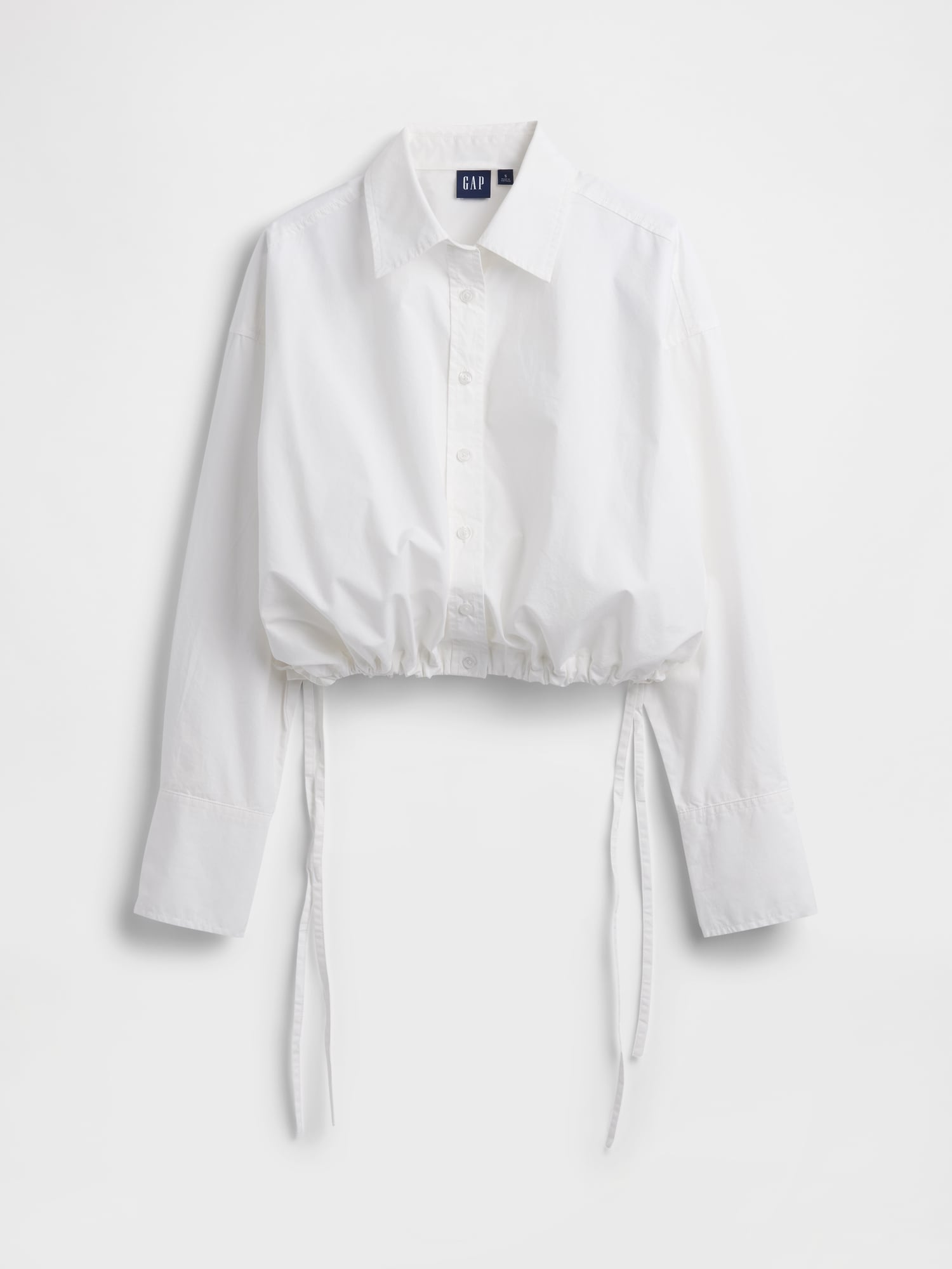 ポプリン オーバーサイズ 裾リボン クロップドシャツ-5