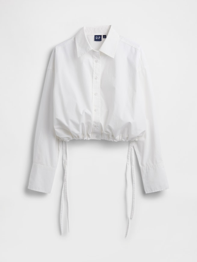 ポプリン オーバーサイズ 裾リボン クロップドシャツ-5