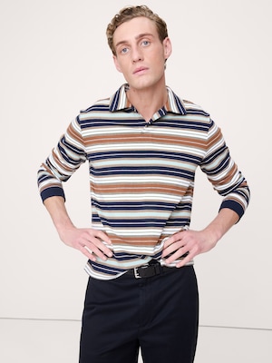 リラックス ストライプ コットン ジョニーカラー ポロ