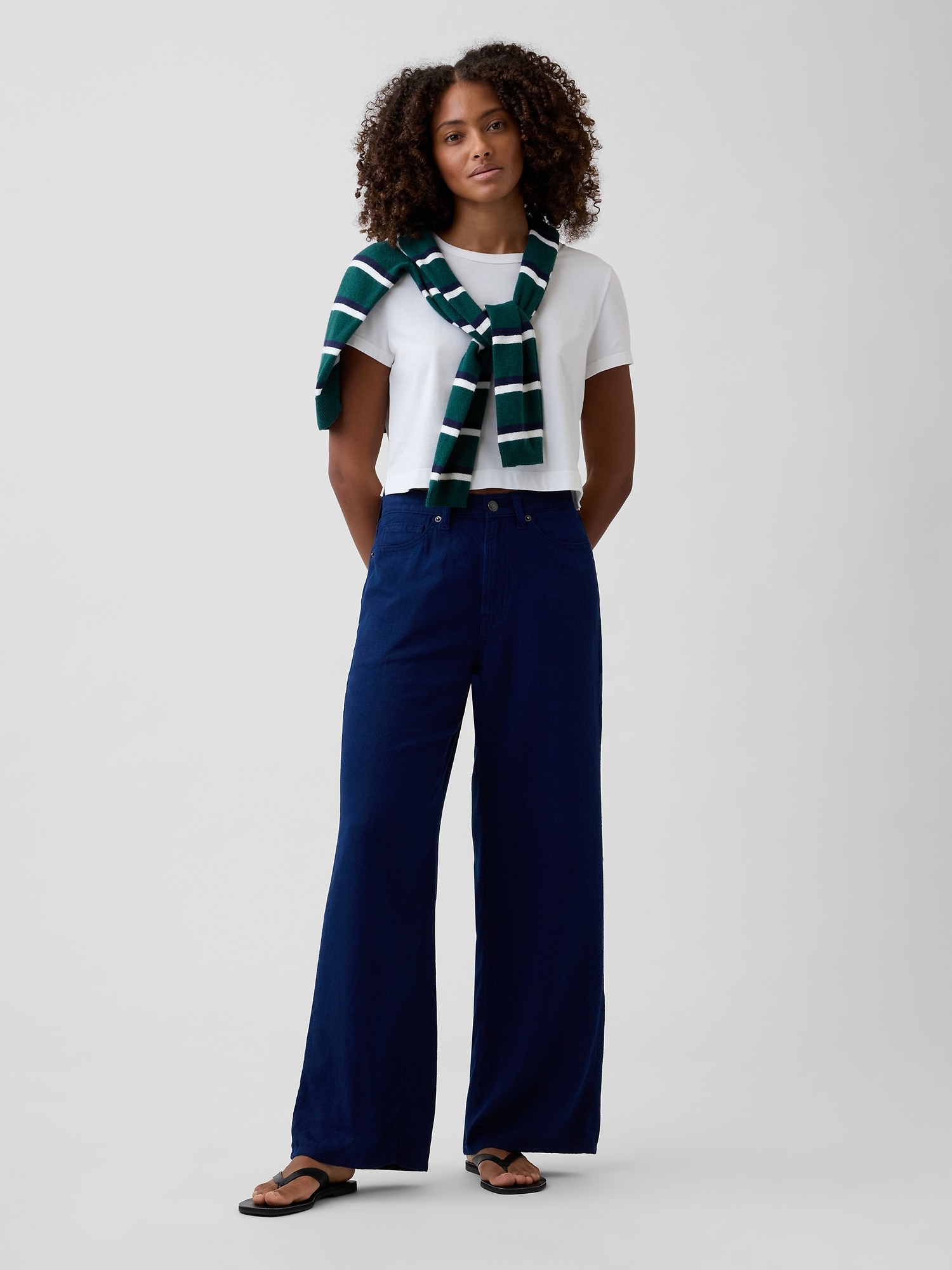 High Rise Linen-Blend Wide-Leg Pants