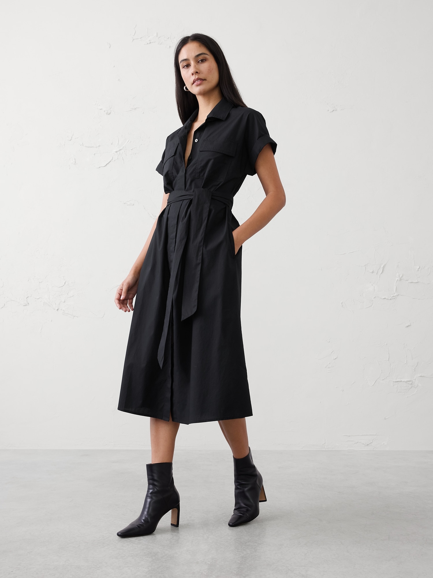 Poplin Utility Midi Shirtdress