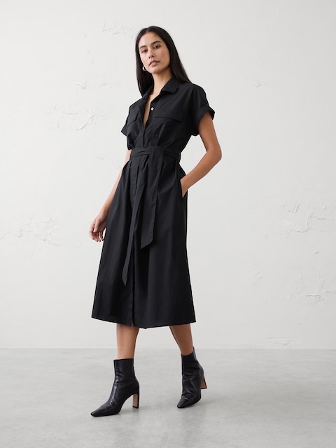 ROBE-CHEMISIER UTILITAIRE MI-LONGUE EN POPELINE