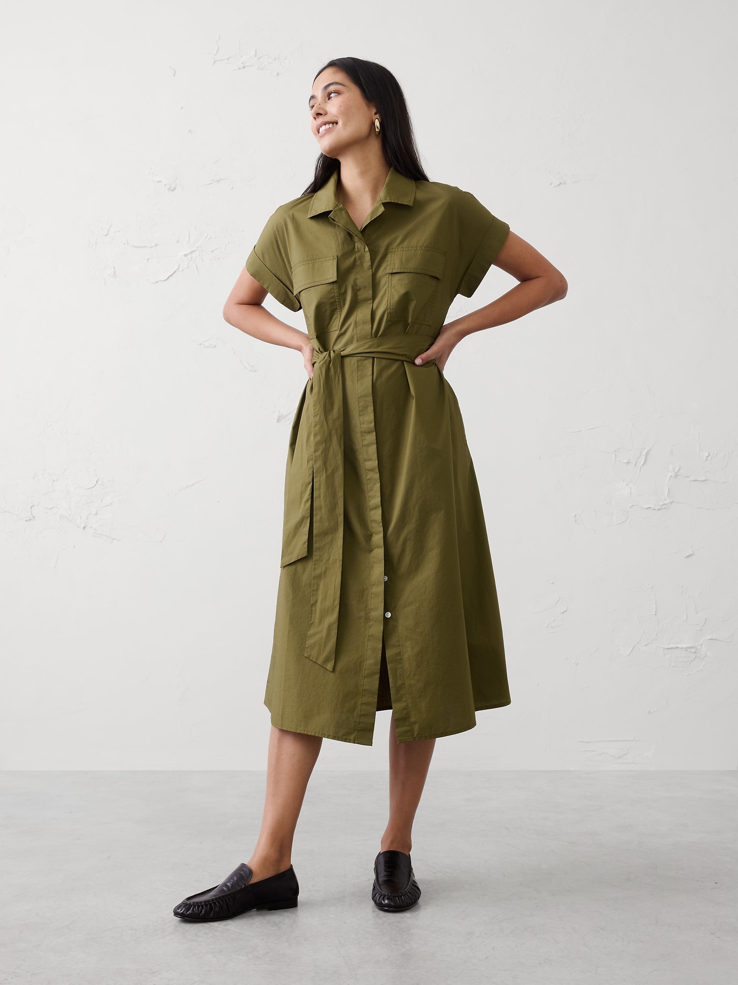 Poplin Utility Midi Shirtdress