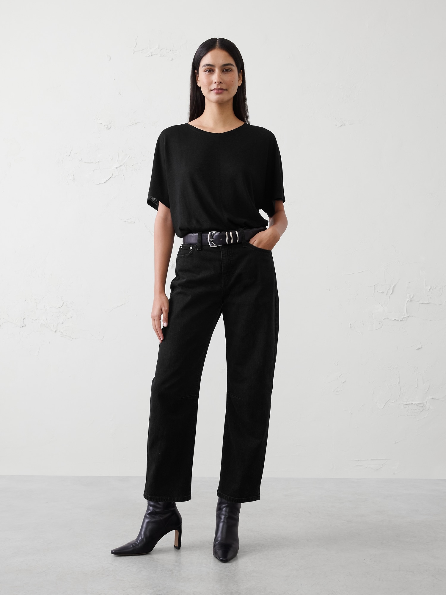 Linen-Blend Dolman-Sleeve T-Shirt