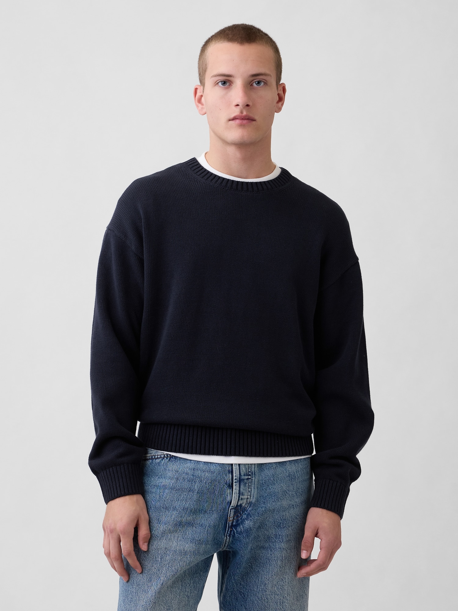 Relaxed Crewneck Crop Sweater