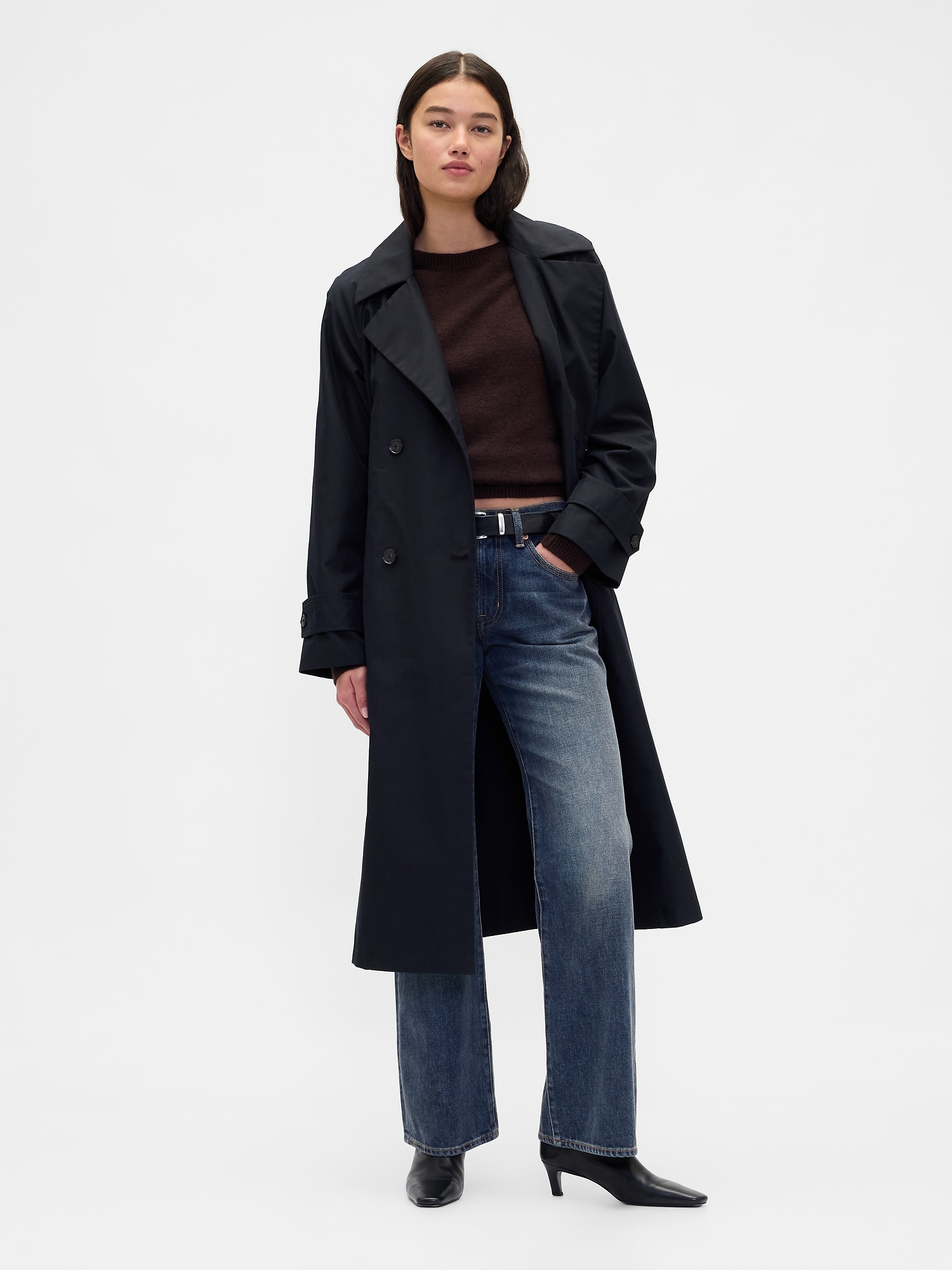 JEAN DÉCONTRACTÉ ÉVASÉ À TAILLE MI-BASSE EN DENIM RIGIDE