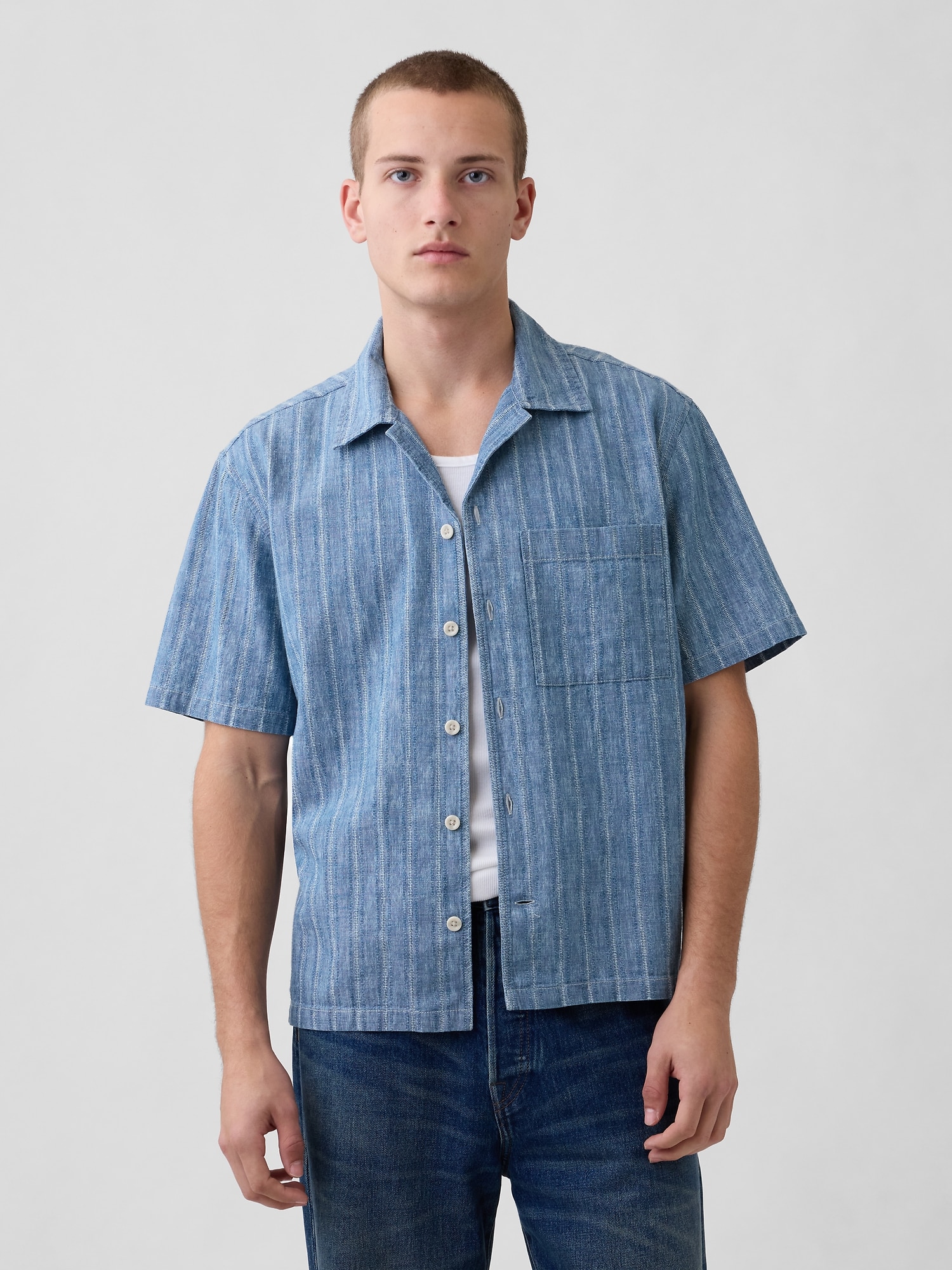 CHEMISE DE VACANCES EN DENIM ARMURÉ
