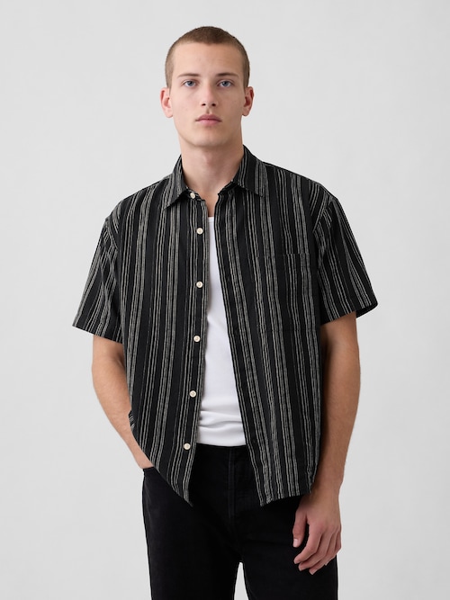 テクスチャー コットンリネンシャツ