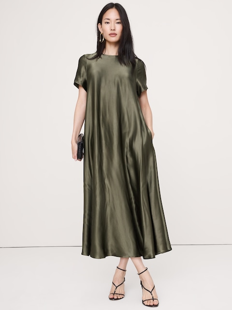 Italian Satin Trapeze Maxi Dress