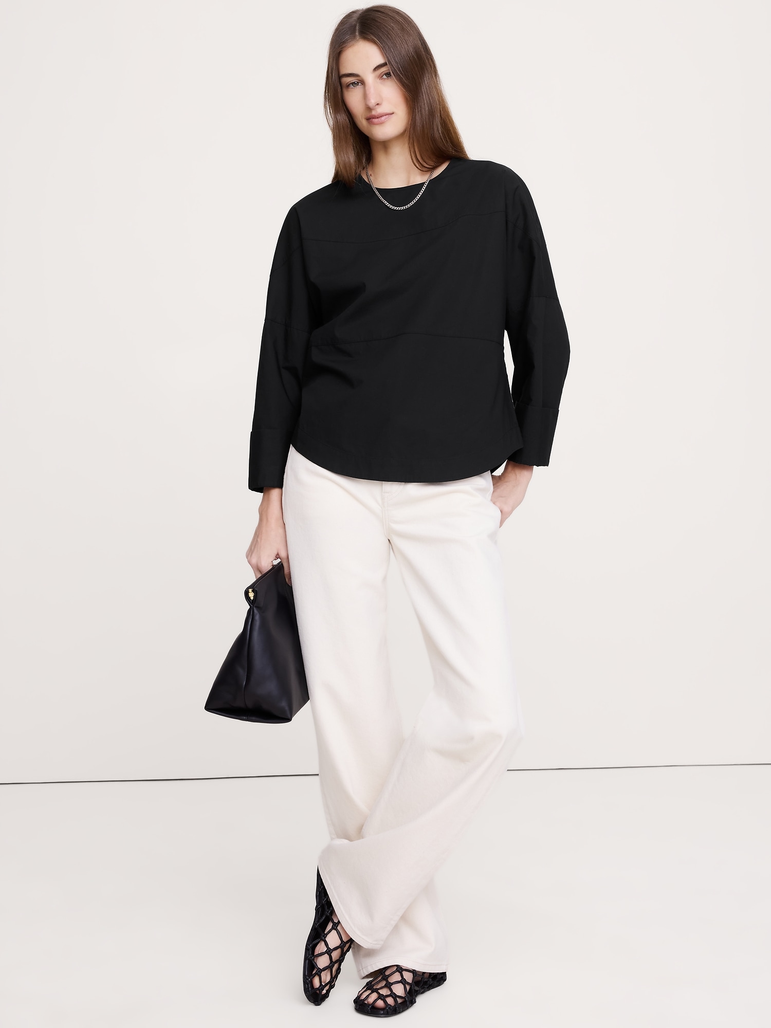 HAUT À PANNEAUX ET MANCHES CHAUVE-SOURIS EN POPELINE DE COTON