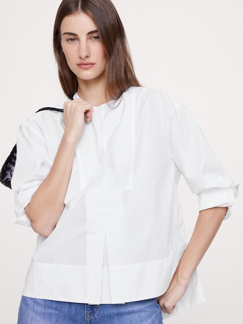 HAUT À ENFILER EN POPELINE DE COTON AVEC POIGNETS ROULÉS