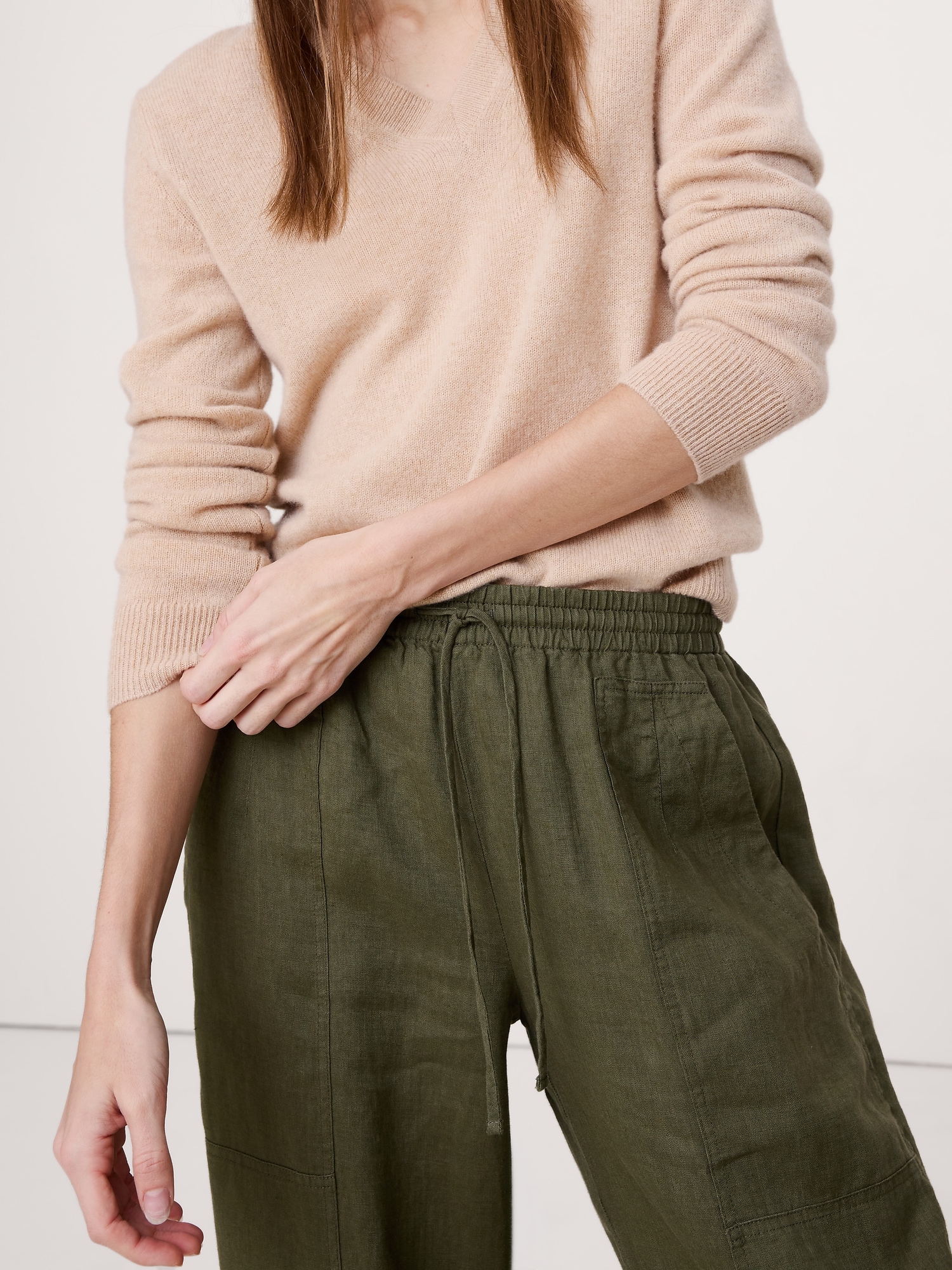 Barrel-Leg Linen Pull-On Pant