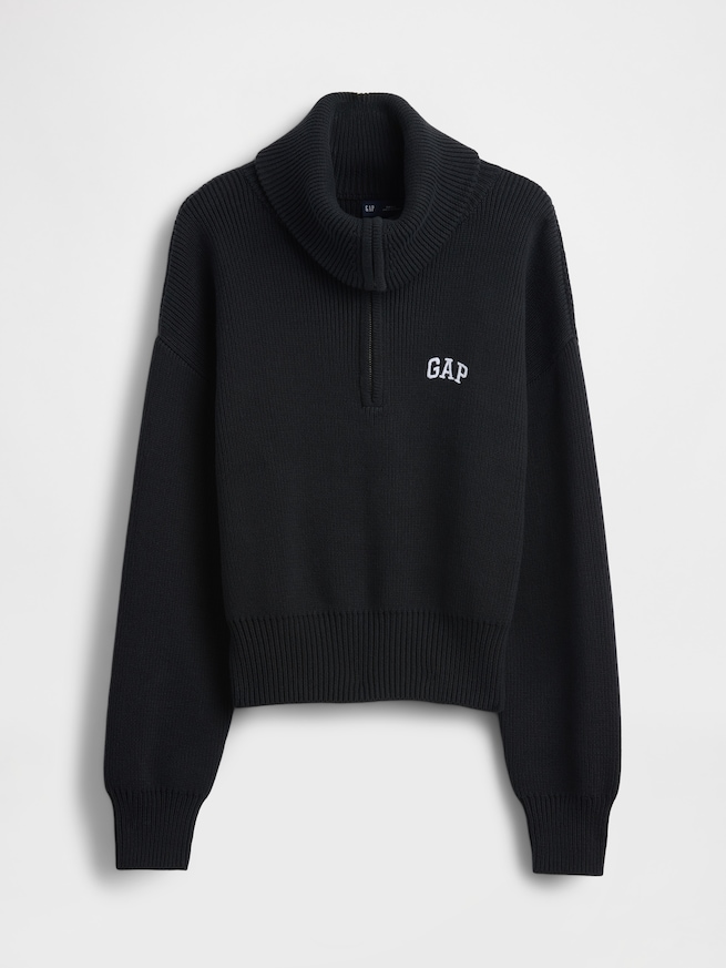 リラックスフィット GAPロゴ ハーフジップ プルオーバー クロップドセーター-5