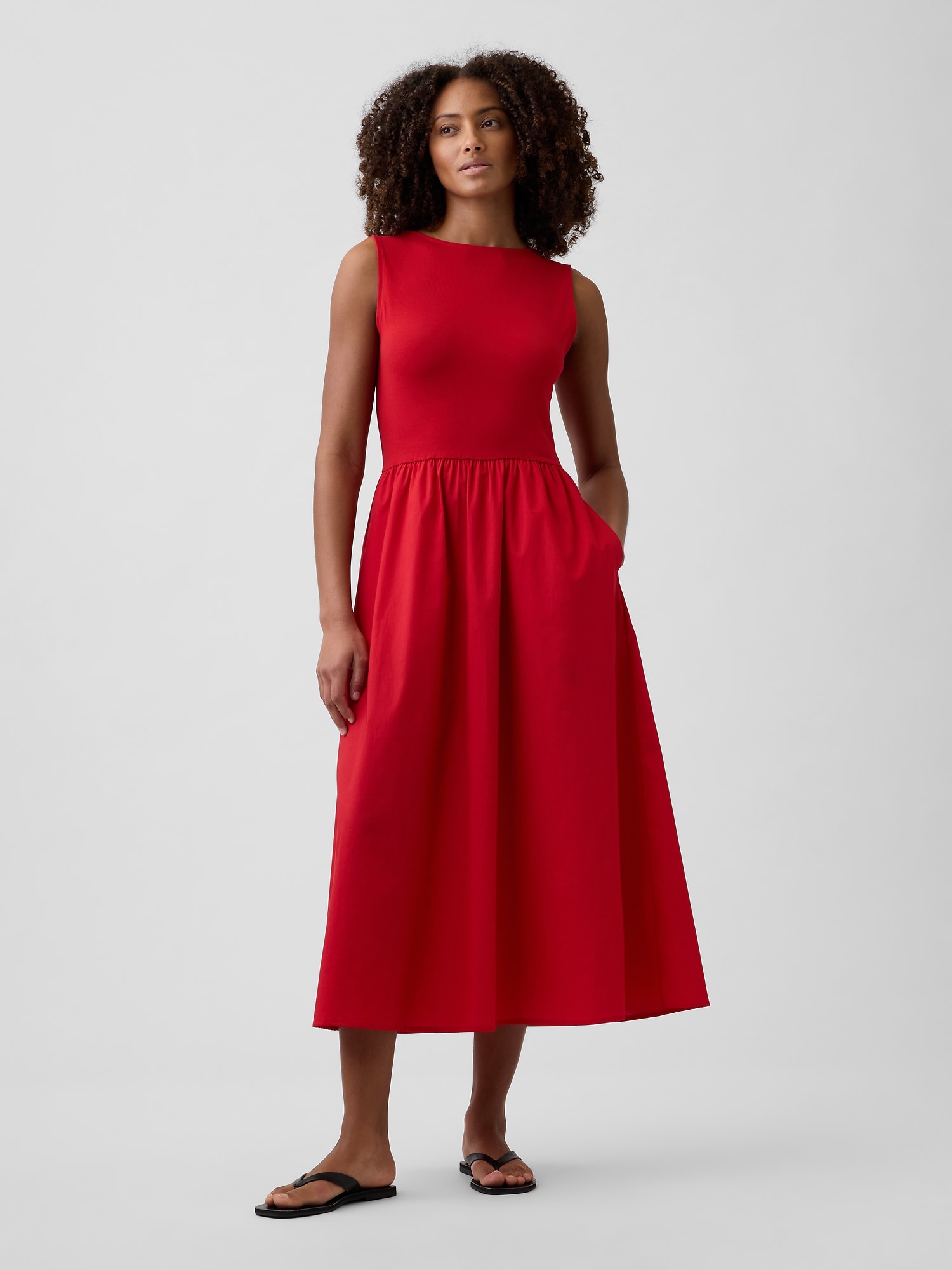 Sleeveless Boatneck Midi Dress