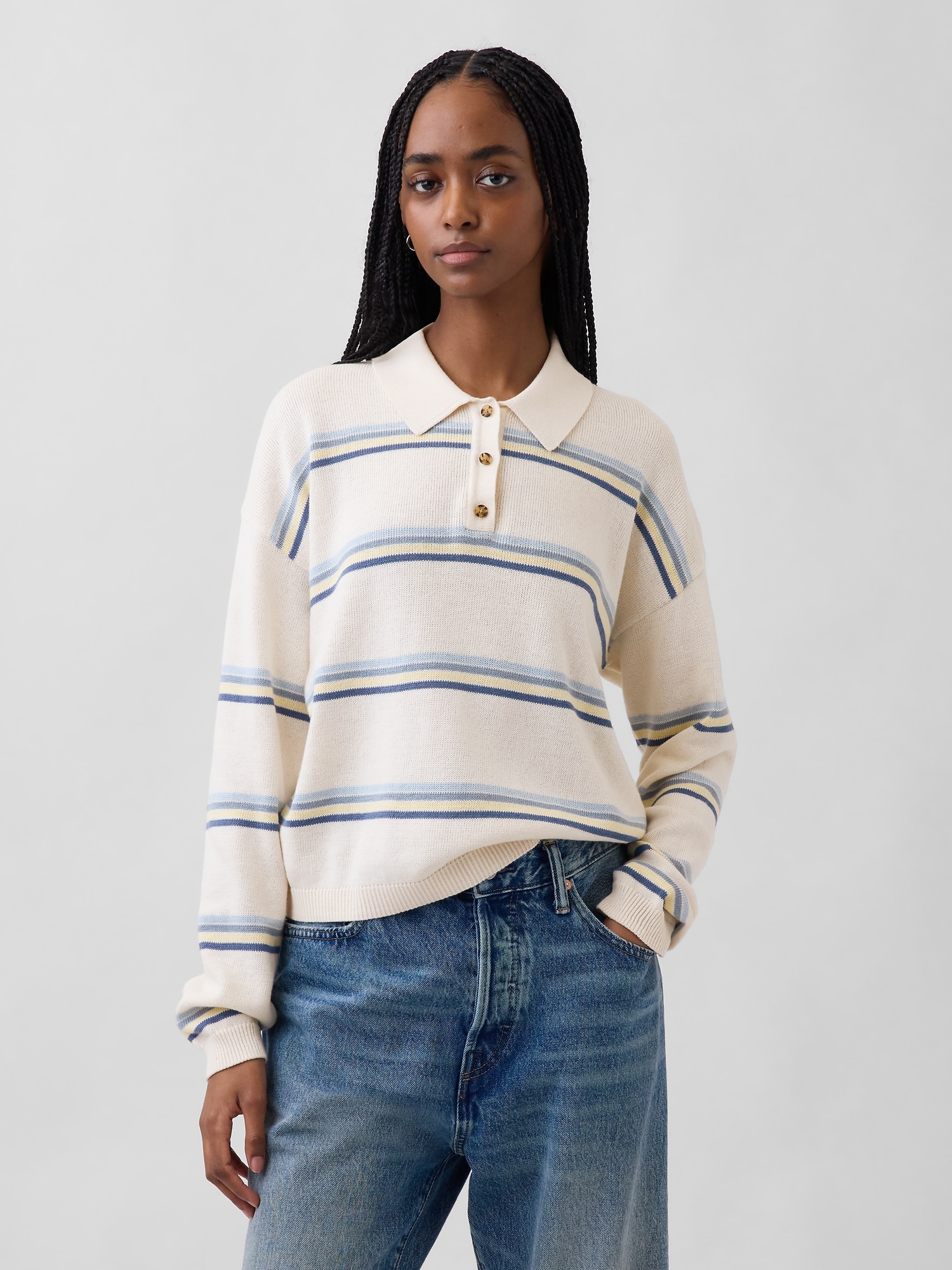 100% Cotton Relaxed Polo Sweater