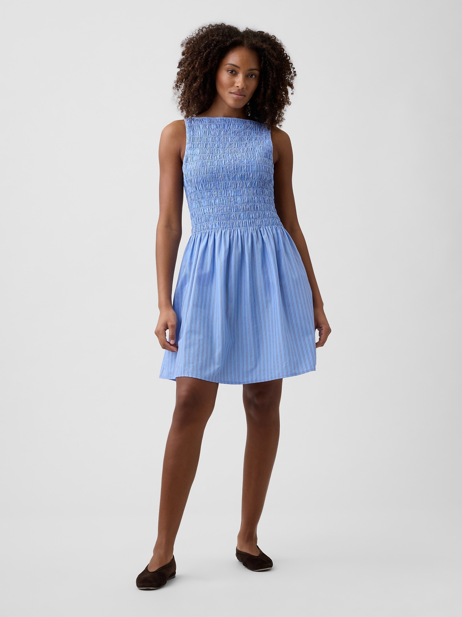 Smocked Boatneck Mini Dress