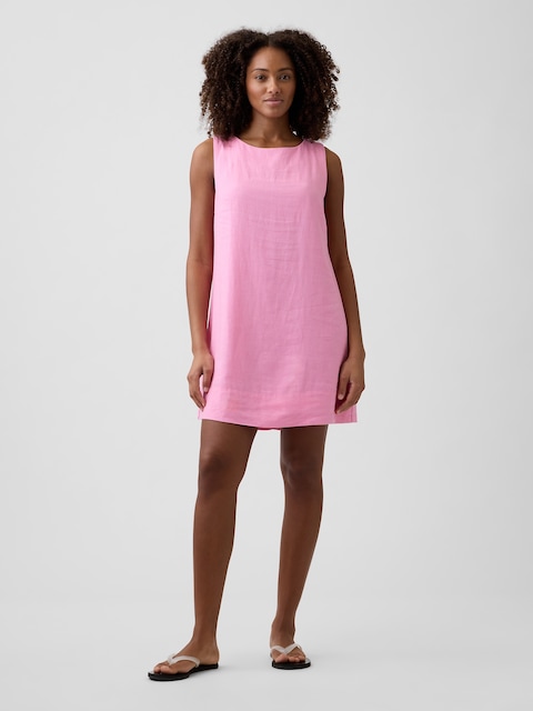 Linen-Blend Apron Mini Dress