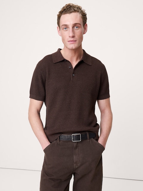 CHANDAIL POLO EN LIN ET COTON