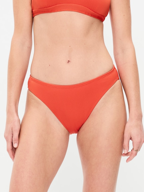 Ribbed Mid-Rise Bikini Swim Bottoms