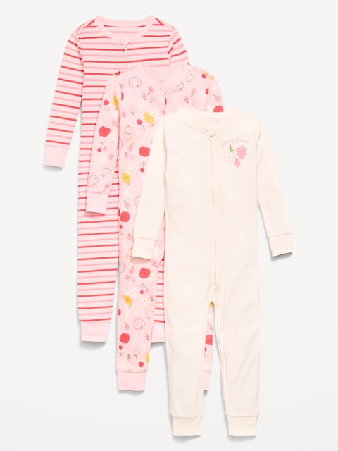 Unisex Snug-Fit 2-Way-Zip Pajama One-Piece 3-Pack for Toddler & Baby