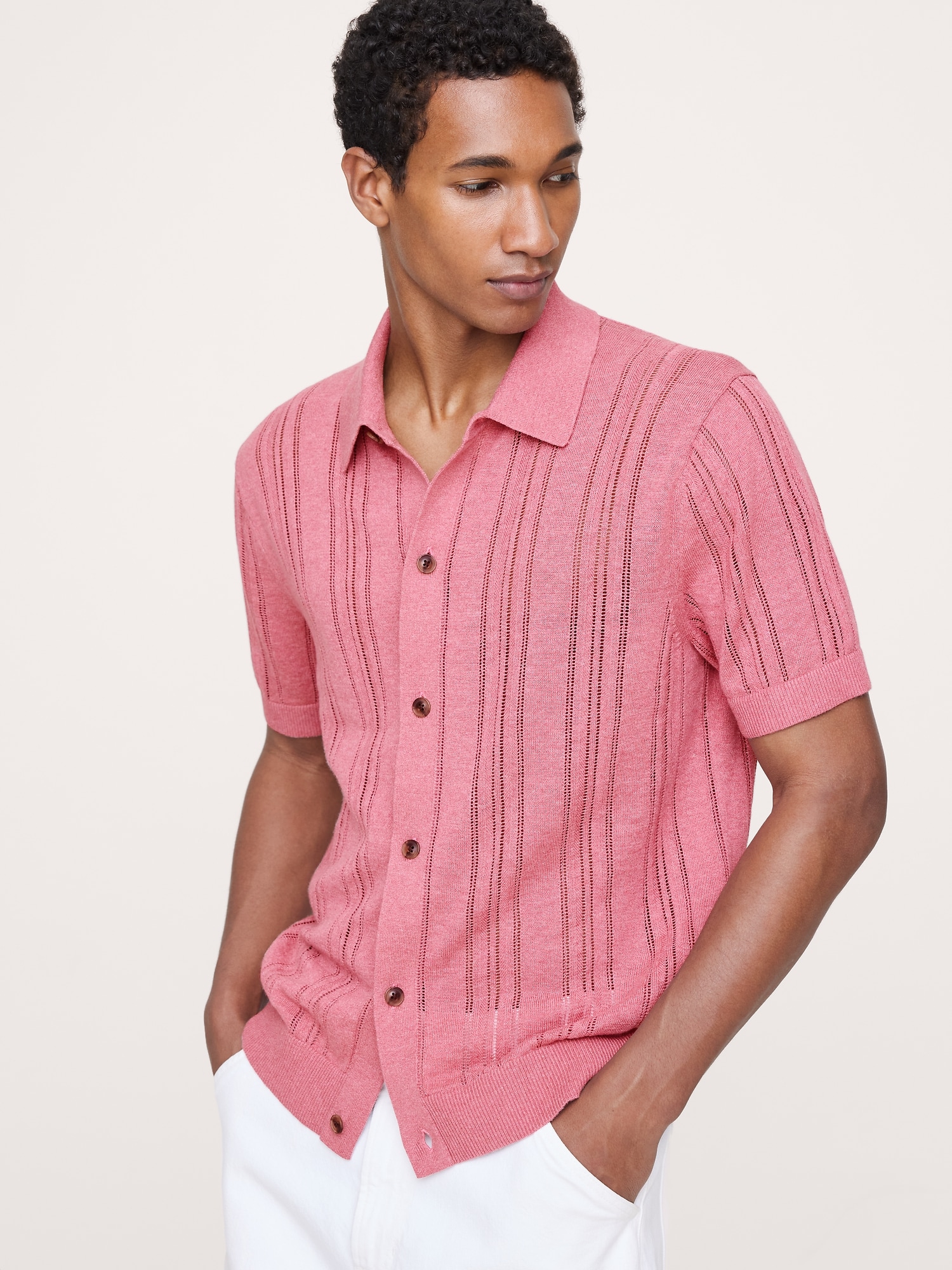 ポインテール リネン コットン ポロ カーディガン-0