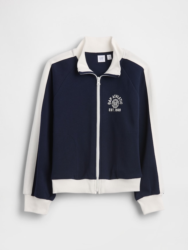 GapFit テック リラックスフィット GAPアスレチックロゴ ジップアップジャケット (キッズ)-1