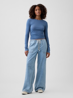 ミッドライズ プルオン スーパーライト ワイドデニム