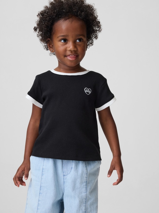 babyGap GAPロゴ リブ リンガーTシャツ-0