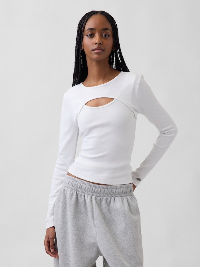 モダン カットアウトTシャツ-0